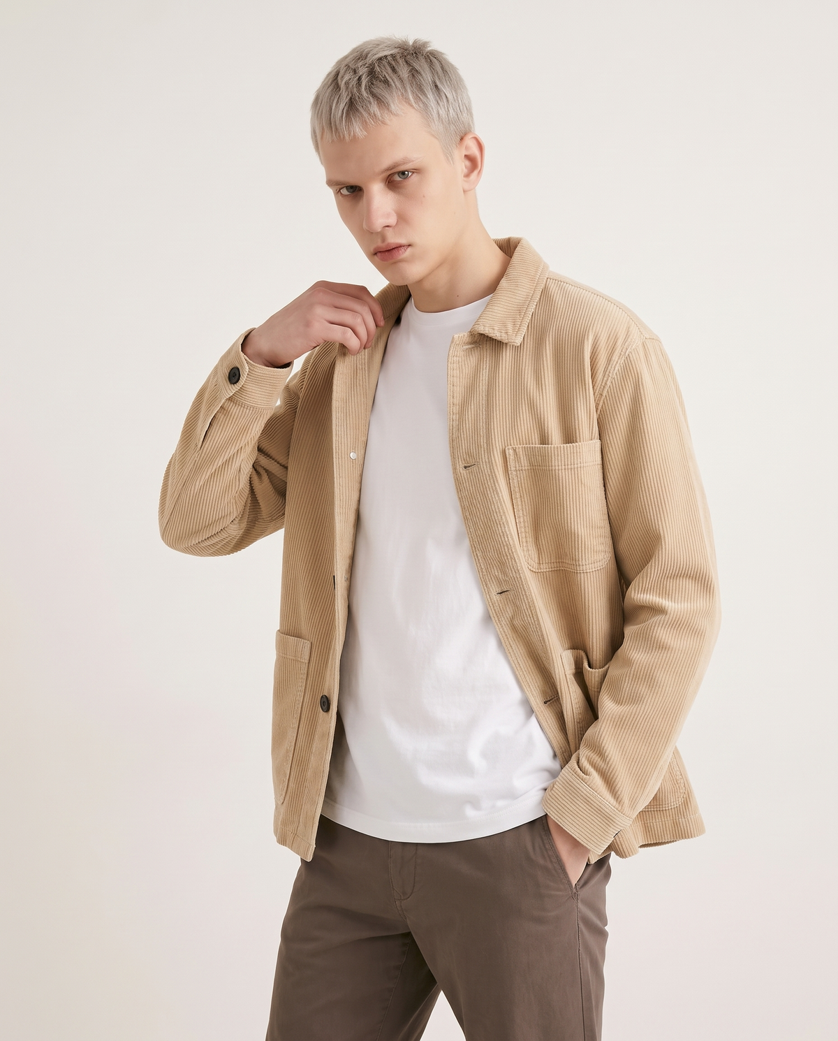Giacca camicia in velluto a coste elegante - Beige