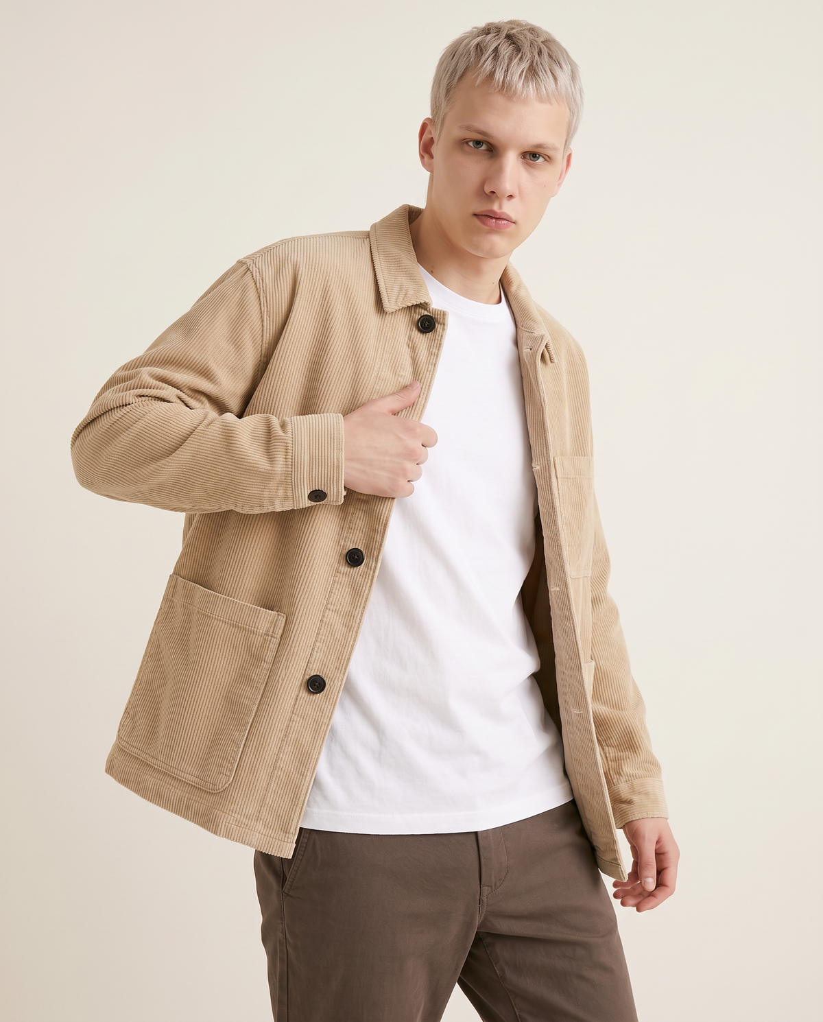 Giacca camicia in velluto a coste elegante - Beige