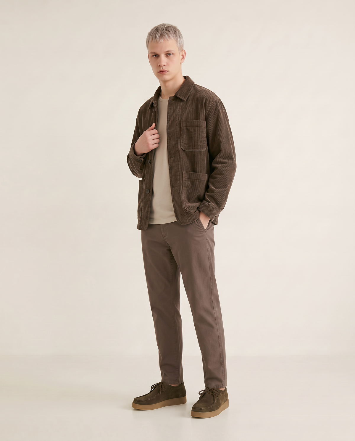 Giacca camicia in velluto a coste elegante - Verde kaki