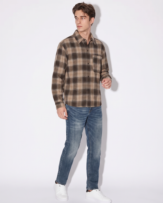 Flannel Check Shirt Relaxed Fit - Brown
