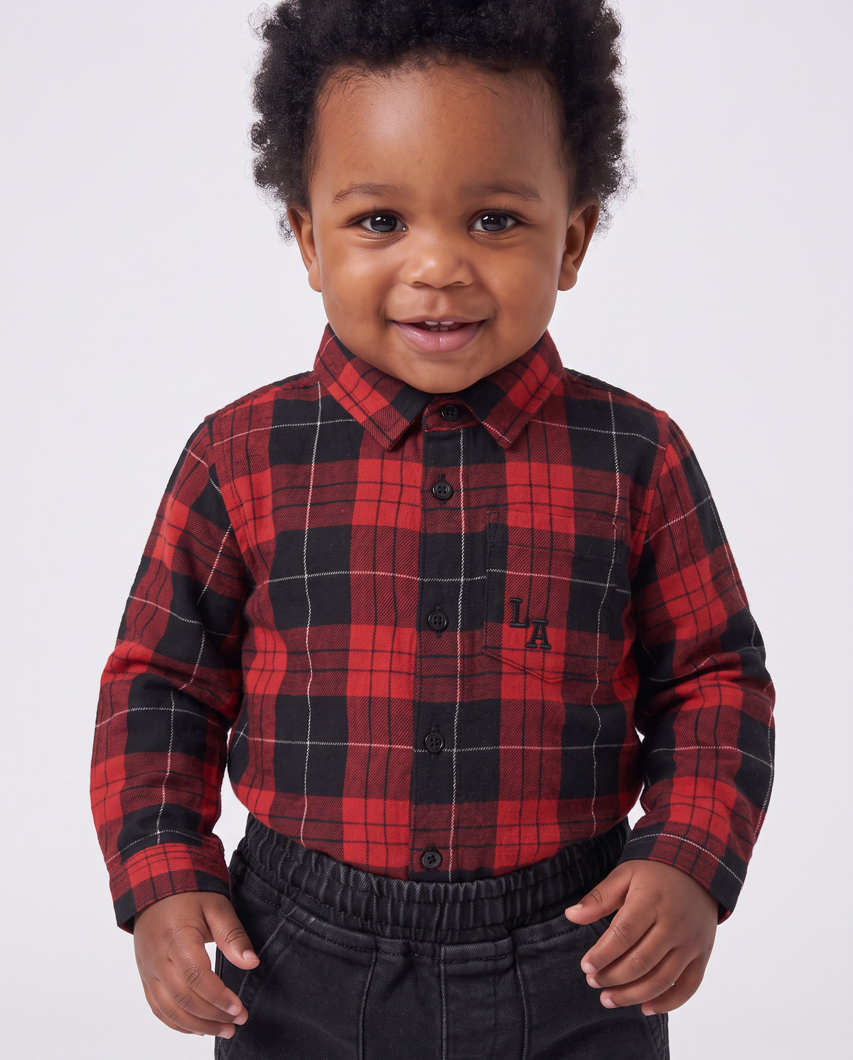 Camicia in flanella a quadri con ricamo - Rosso