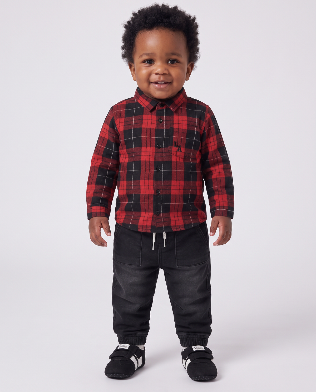 Camicia in flanella a quadri con ricamo - Rosso