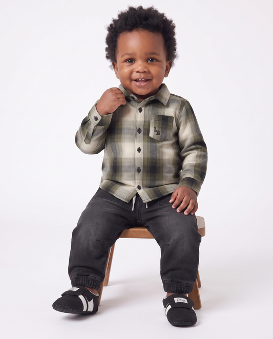 Plaid Flannel Shirt with Embroidery - Green
