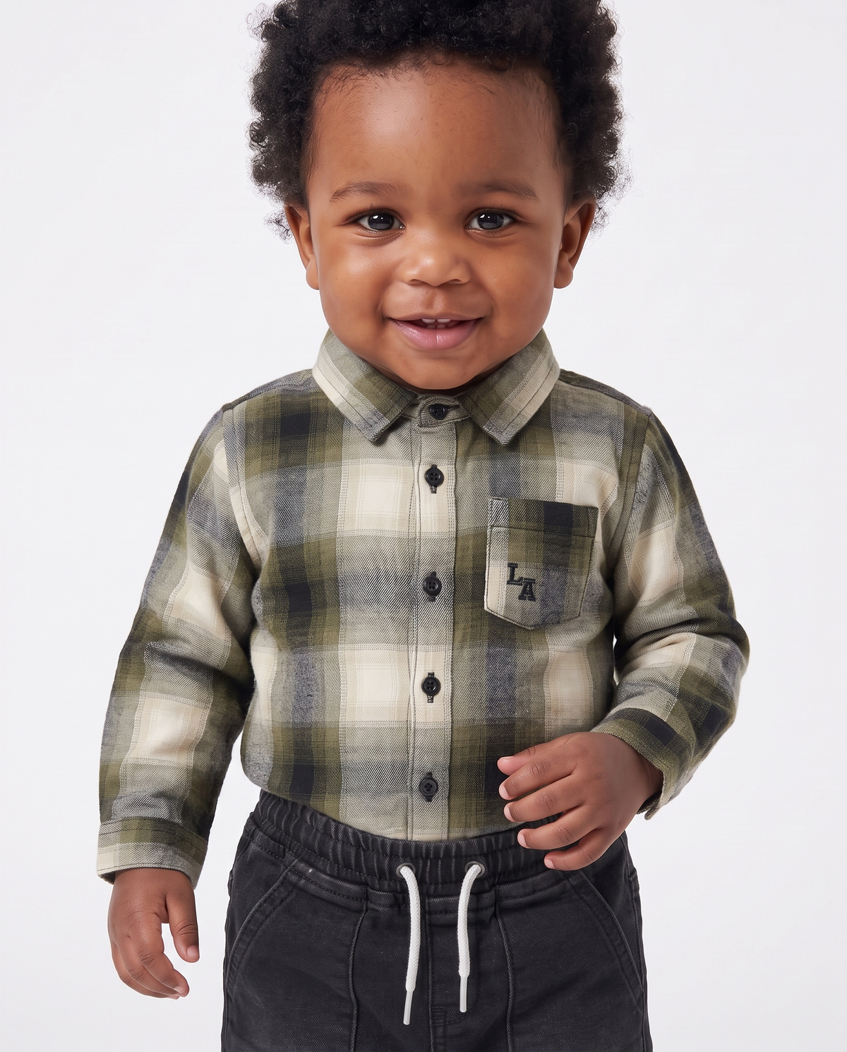 Plaid Flannel Shirt with Embroidery - Green