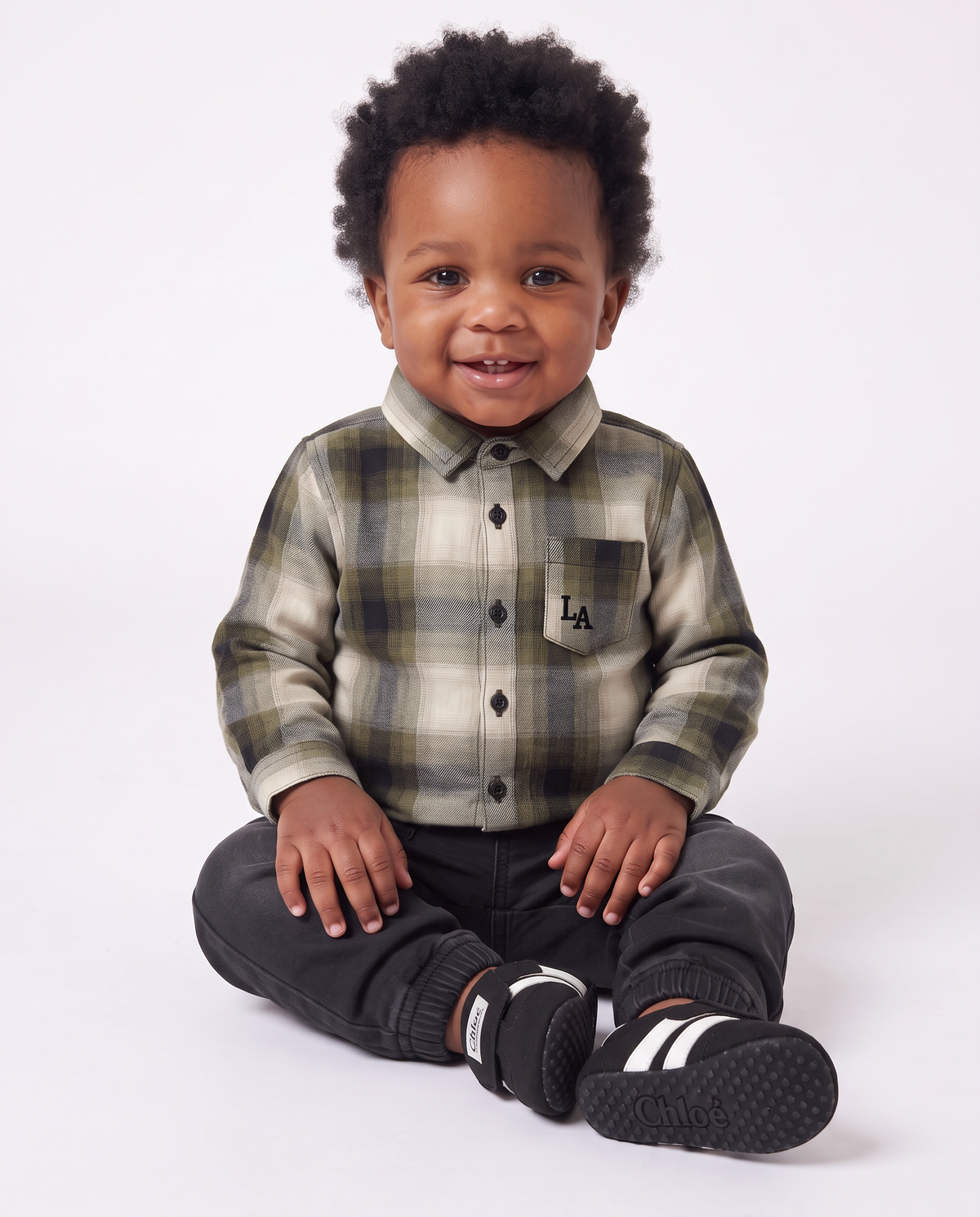 Plaid Flannel Shirt with Embroidery - Green