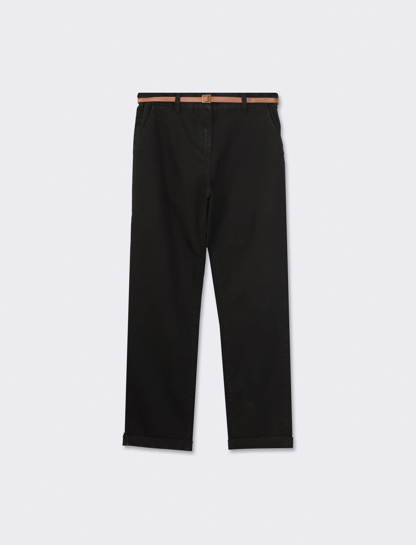 Pantalone chino colorato con cintura e tessuto comfort elasticizzato, vestibilità regular - Nero