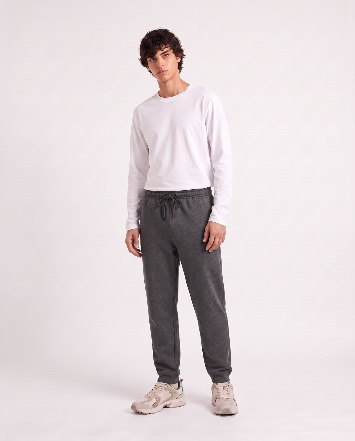 Pantaloni in felpa melange regular fit - Nero