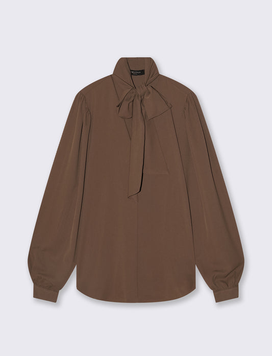 Bow blouse with high collar - Brown