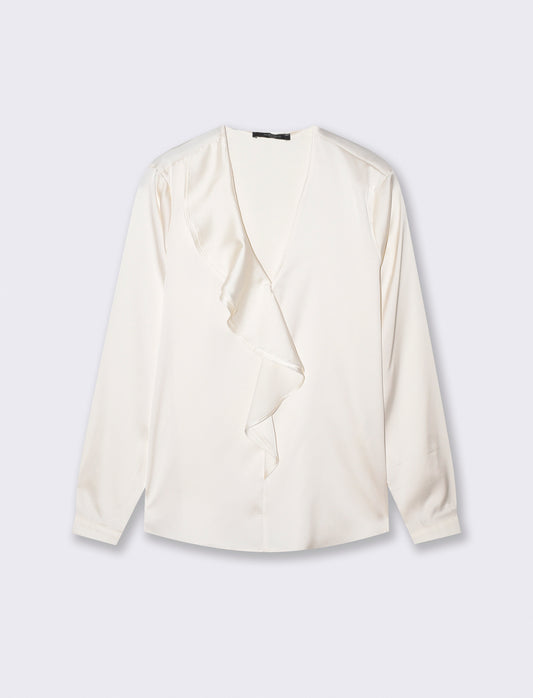 Blouse with ruffles on the neckline - White