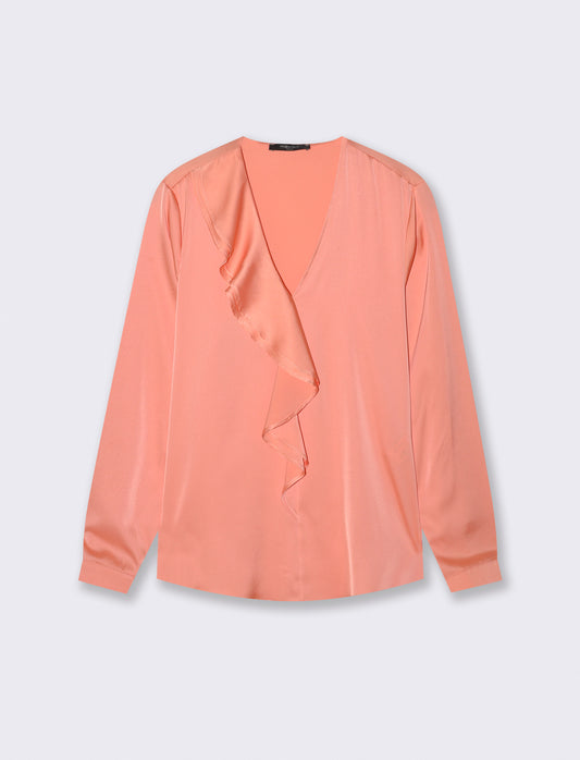 Blouse with ruffles on the neckline - Orange