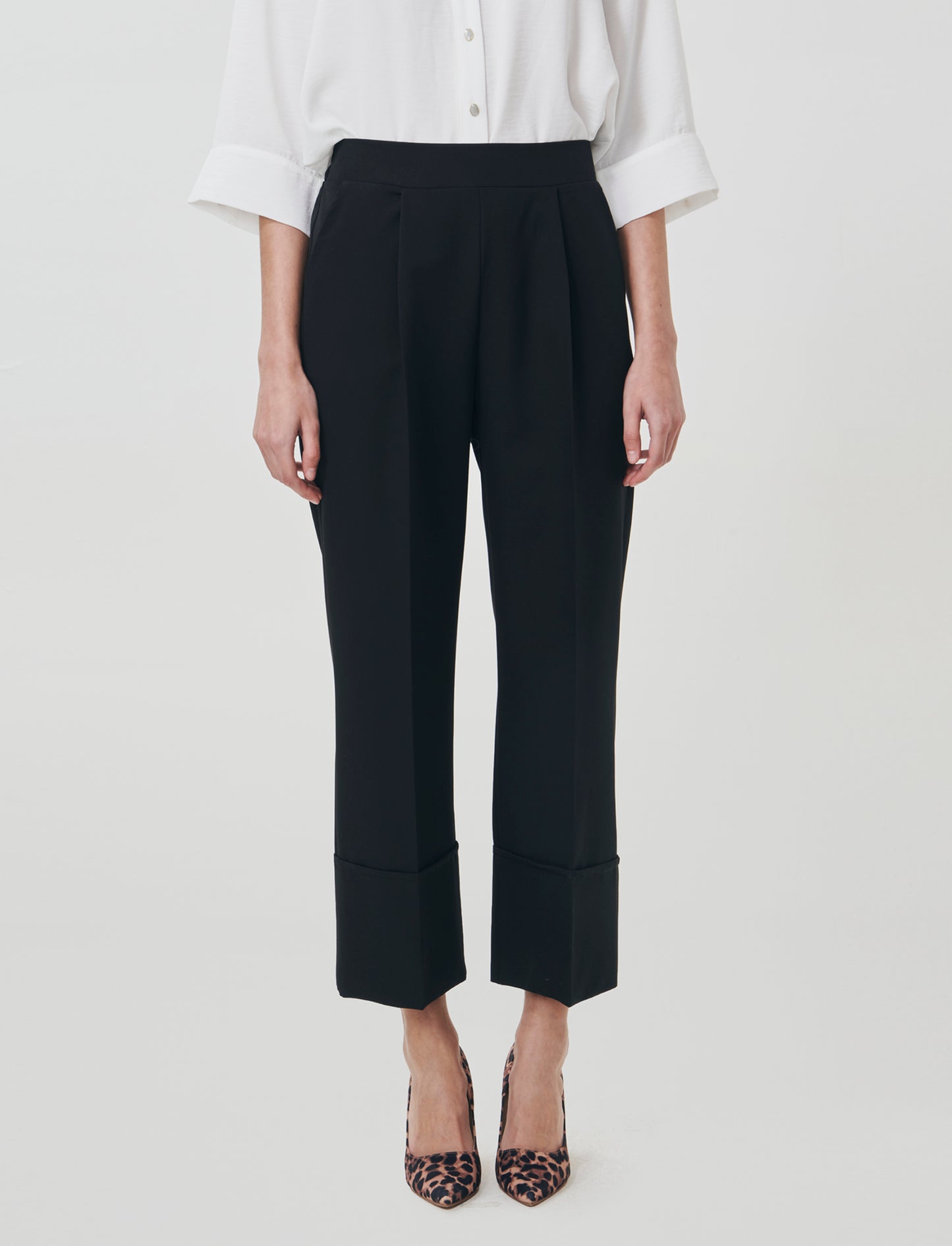 Pantalone Coulotte con Elastico e Risvolto - Nero