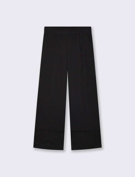 Pantalone Coulotte con Elastico e Risvolto - Nero