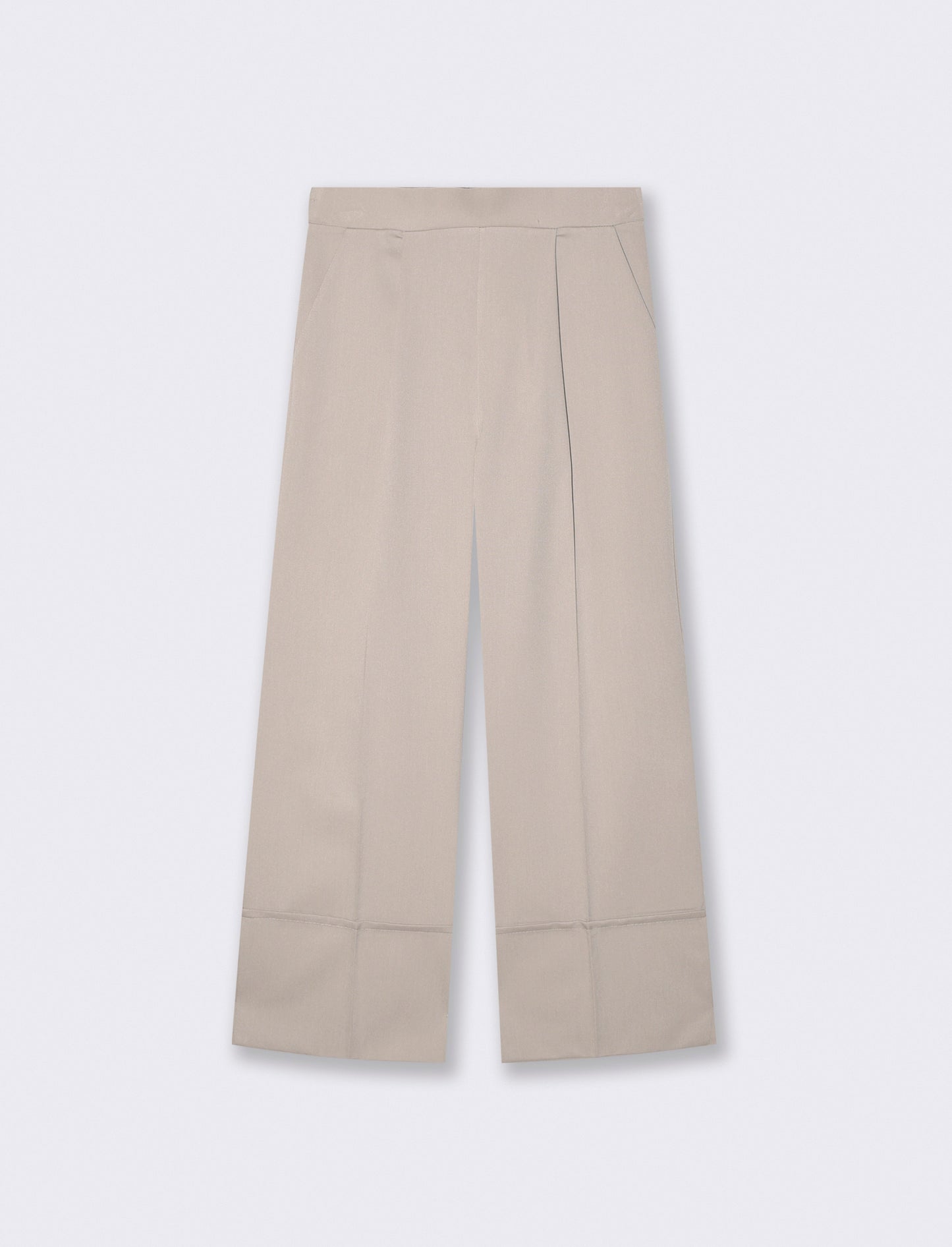 Pantalone Coulotte con Elastico e Risvolto - Beige
