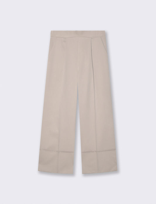 Pantalone Coulotte con Elastico e Risvolto - Beige