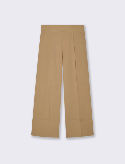 Pantalone Coulotte con Elastico e Risvolto - Sabbia