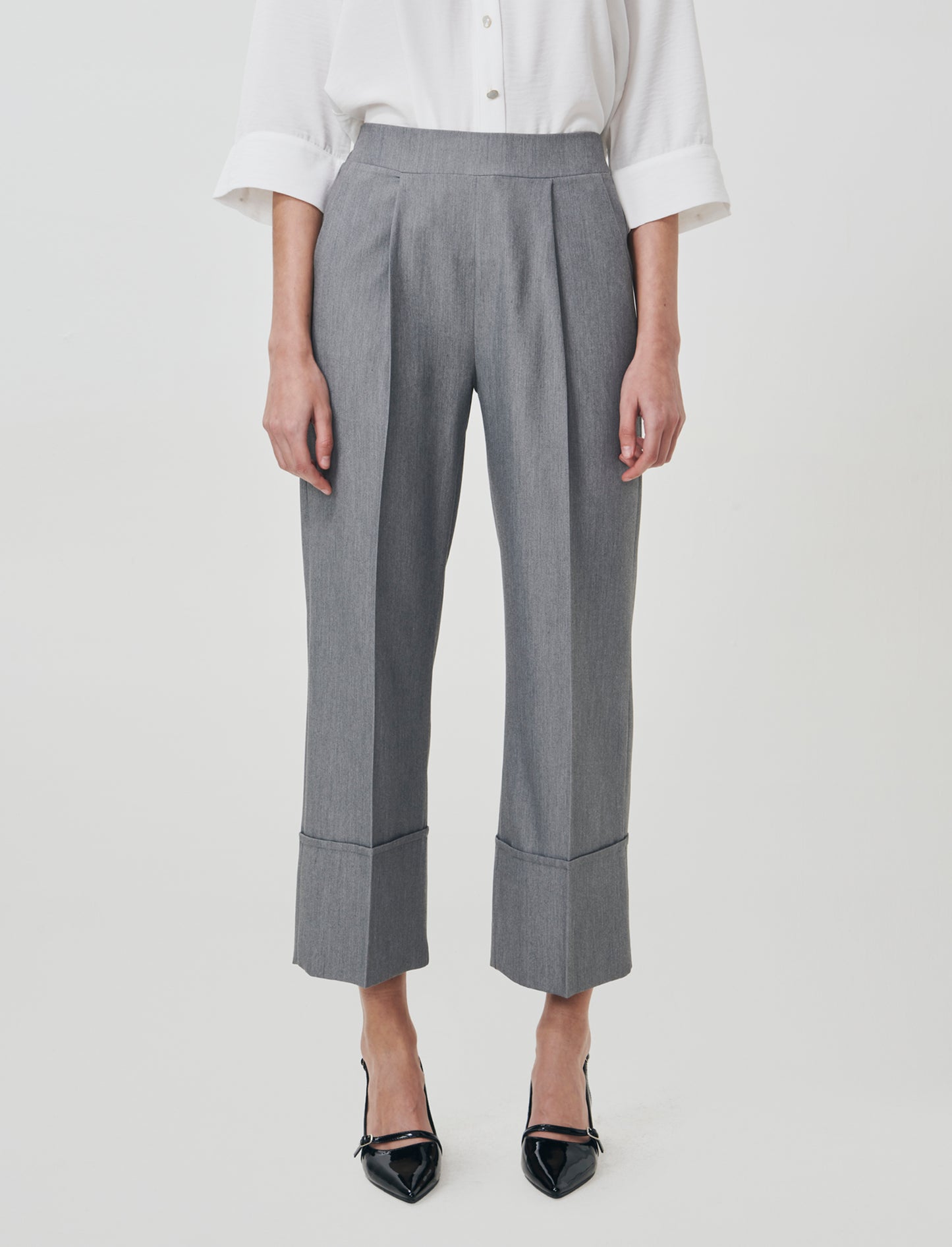 Pantalone Coulotte con Elastico e Risvolto - Grigio chiaro