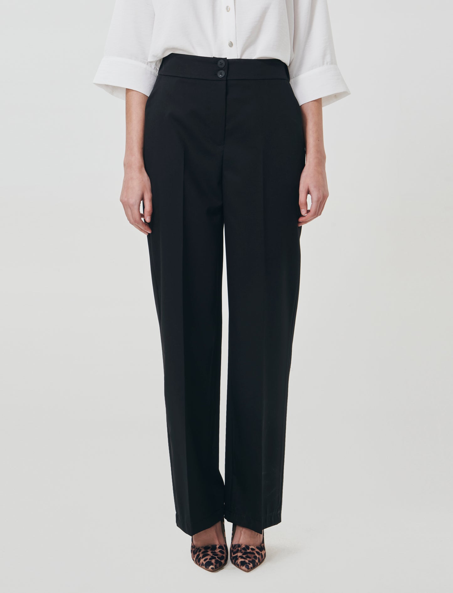 Pantalone Palazzo con Chiusura Doppio Bottone - Nero