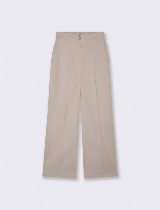 Pantalone Palazzo con Chiusura Doppio Bottone - Beige