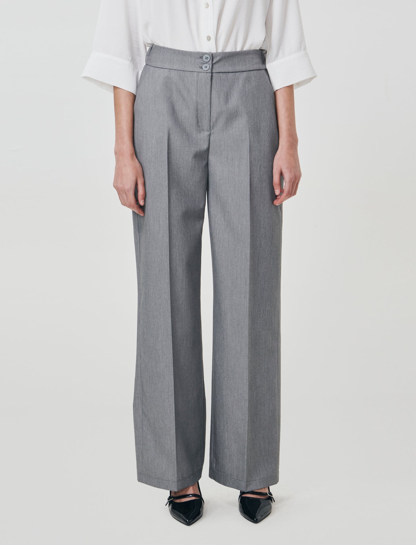 Palazzo Pants with Double Button Closure - Grey