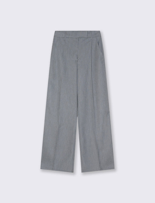 Pantalone a vita alta con pieghe e linea dritta - Grigio chiaro