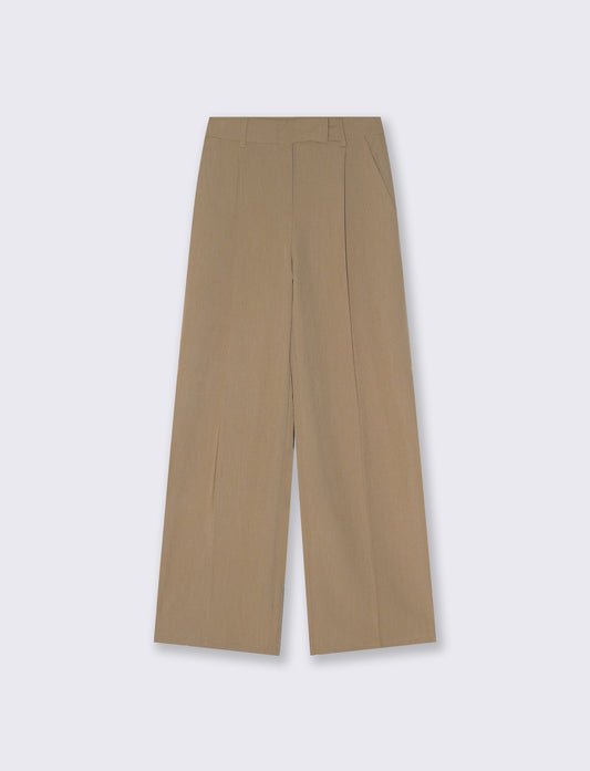 Pantalone a vita alta con pieghe e linea dritta - Sabbia
