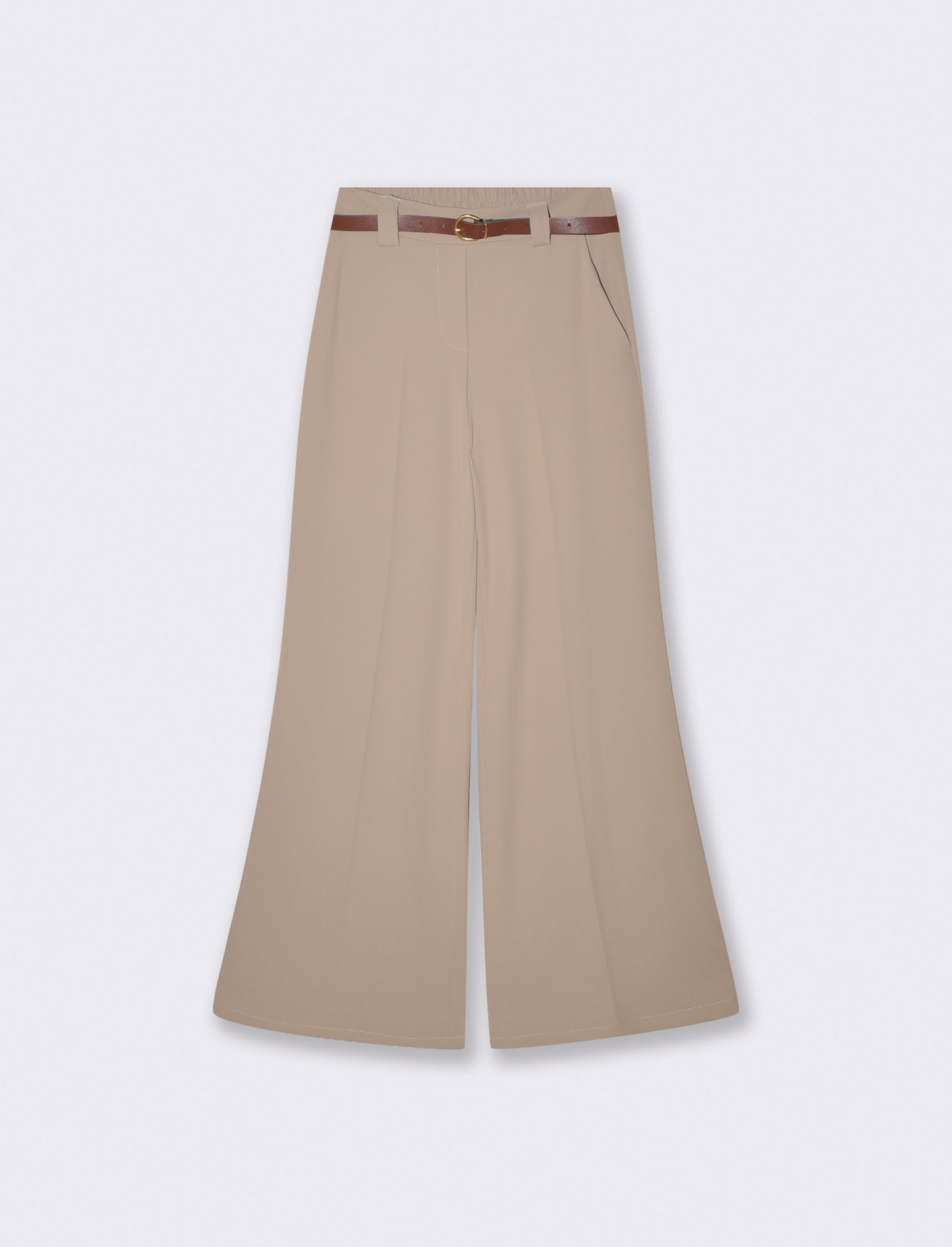 Pantalone linea dritta con cintura - Beige