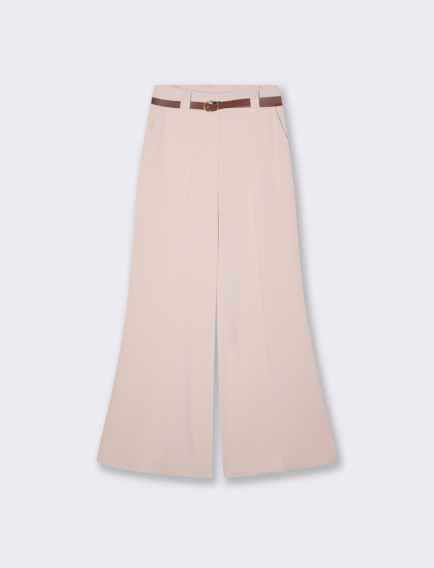 Straight Pants with Elegant Belt - White
