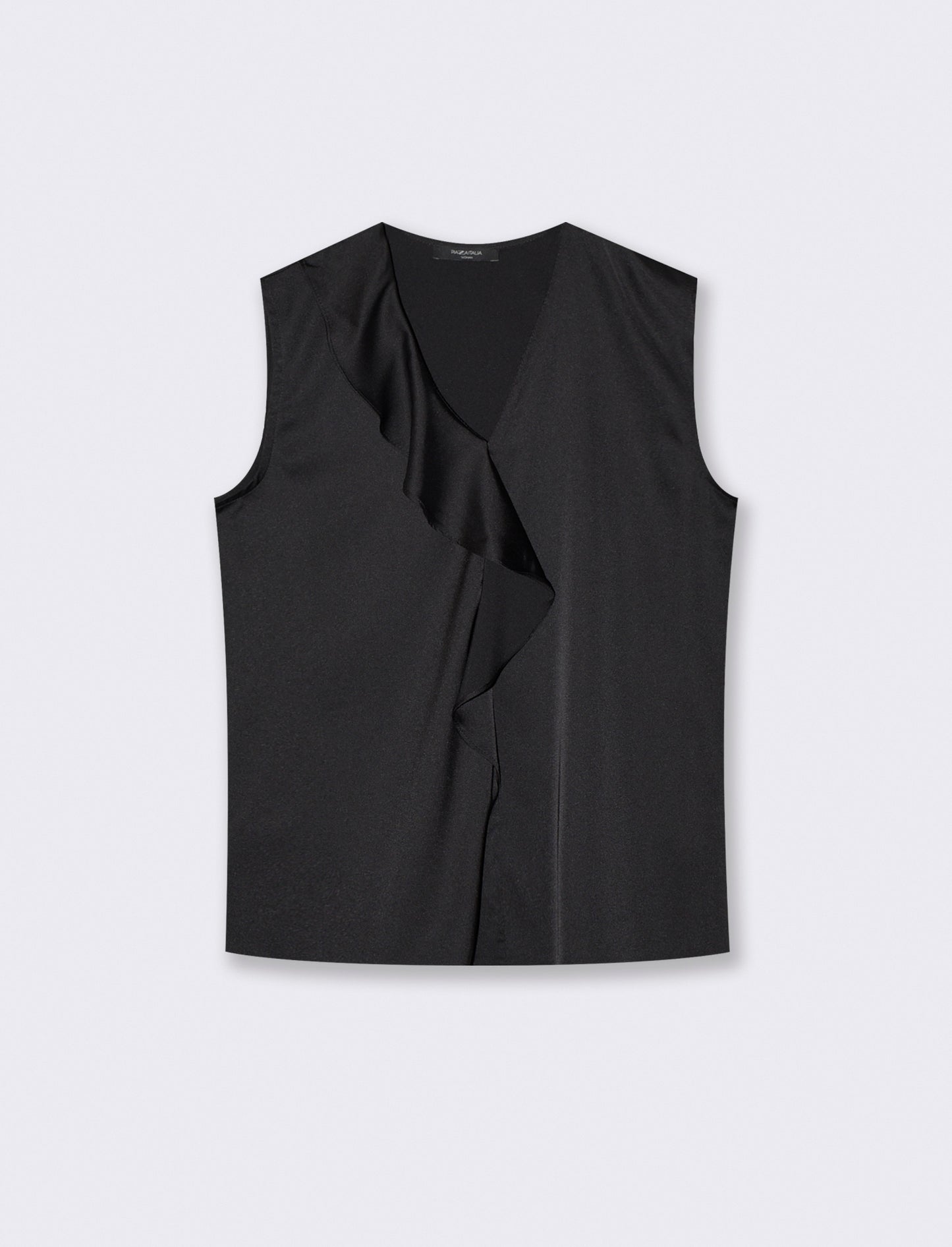 Top con rouches sullo scollo - Nero