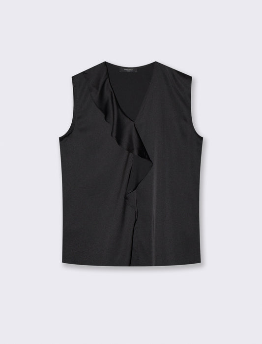 Top con rouches sullo scollo - Nero