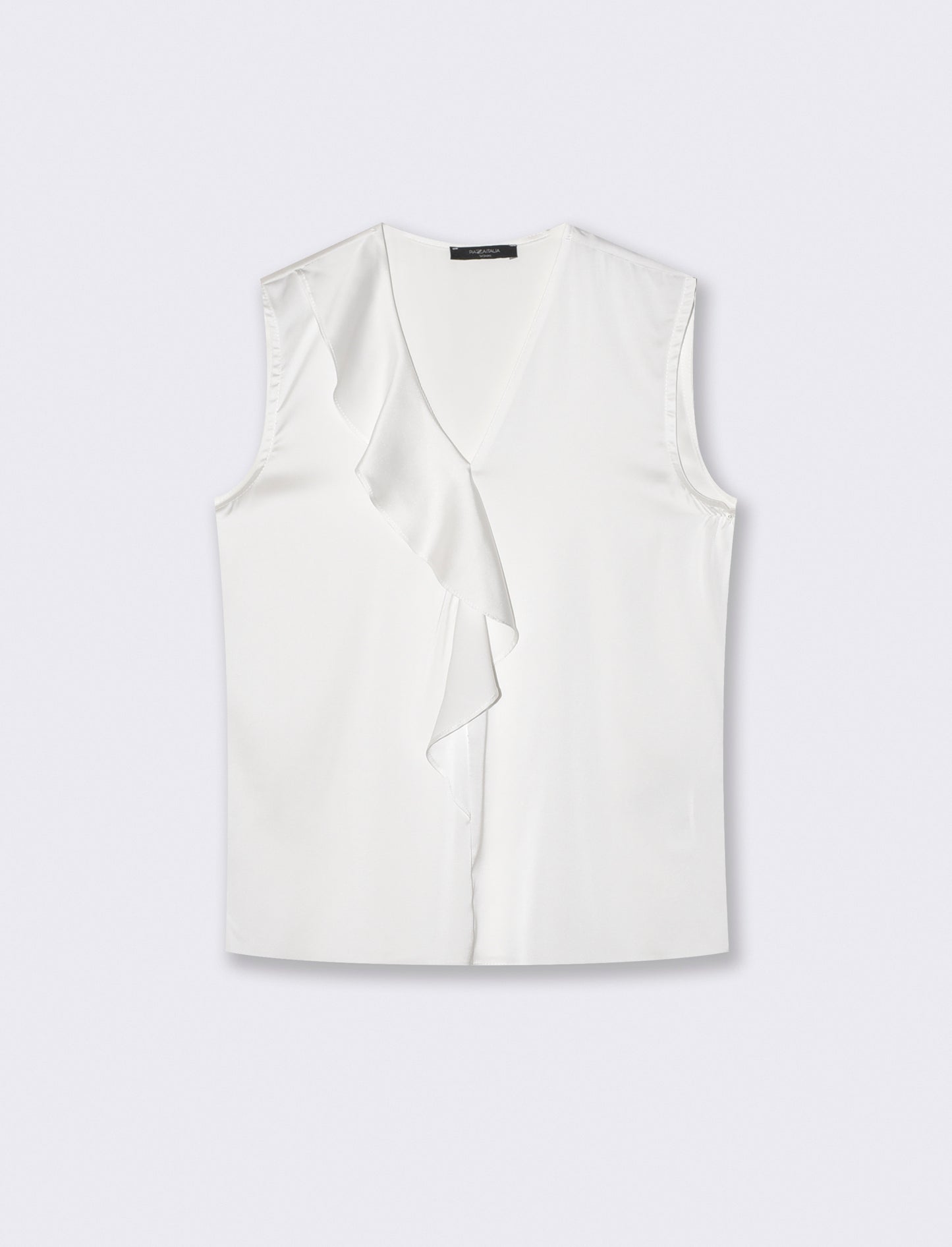 Top con rouches sullo scollo - Bianco panna