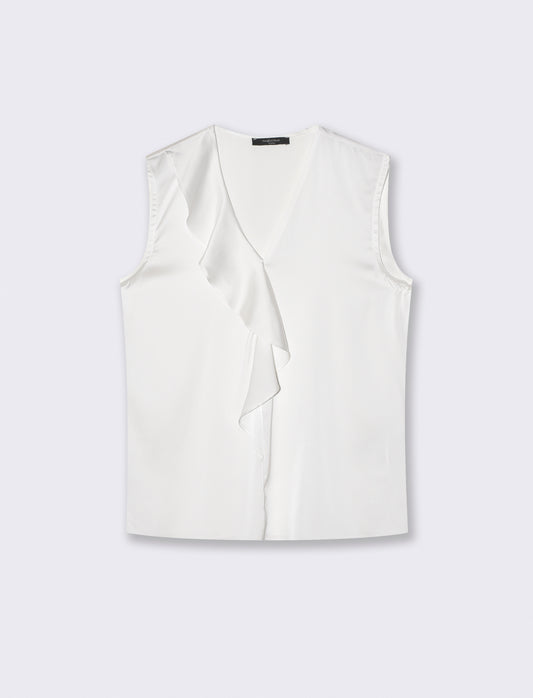 Top con rouches sullo scollo - Bianco panna