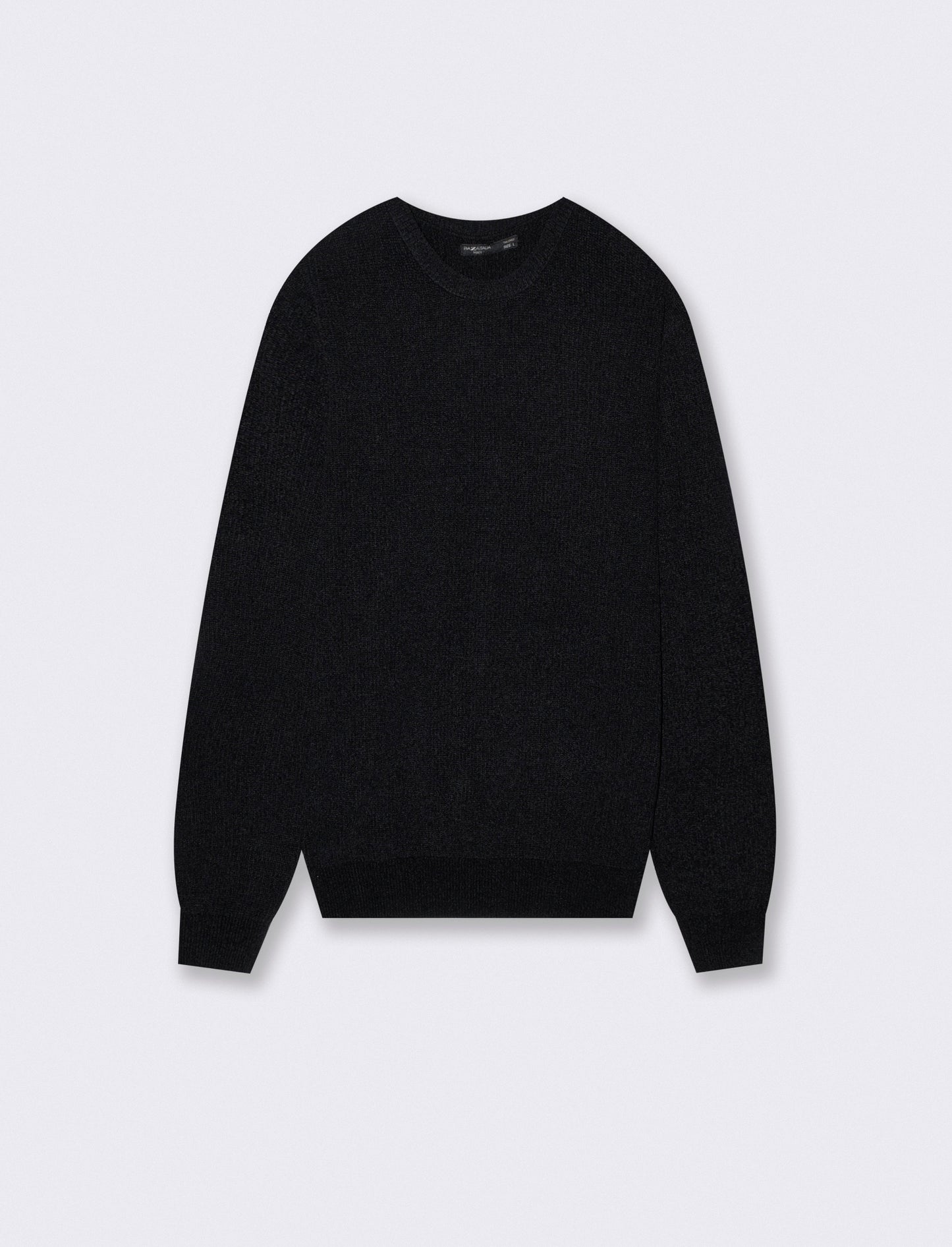 Maglia girocollo in ciniglia a coste - Nero
