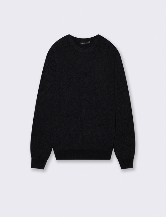 Maglia girocollo in ciniglia a coste - Nero