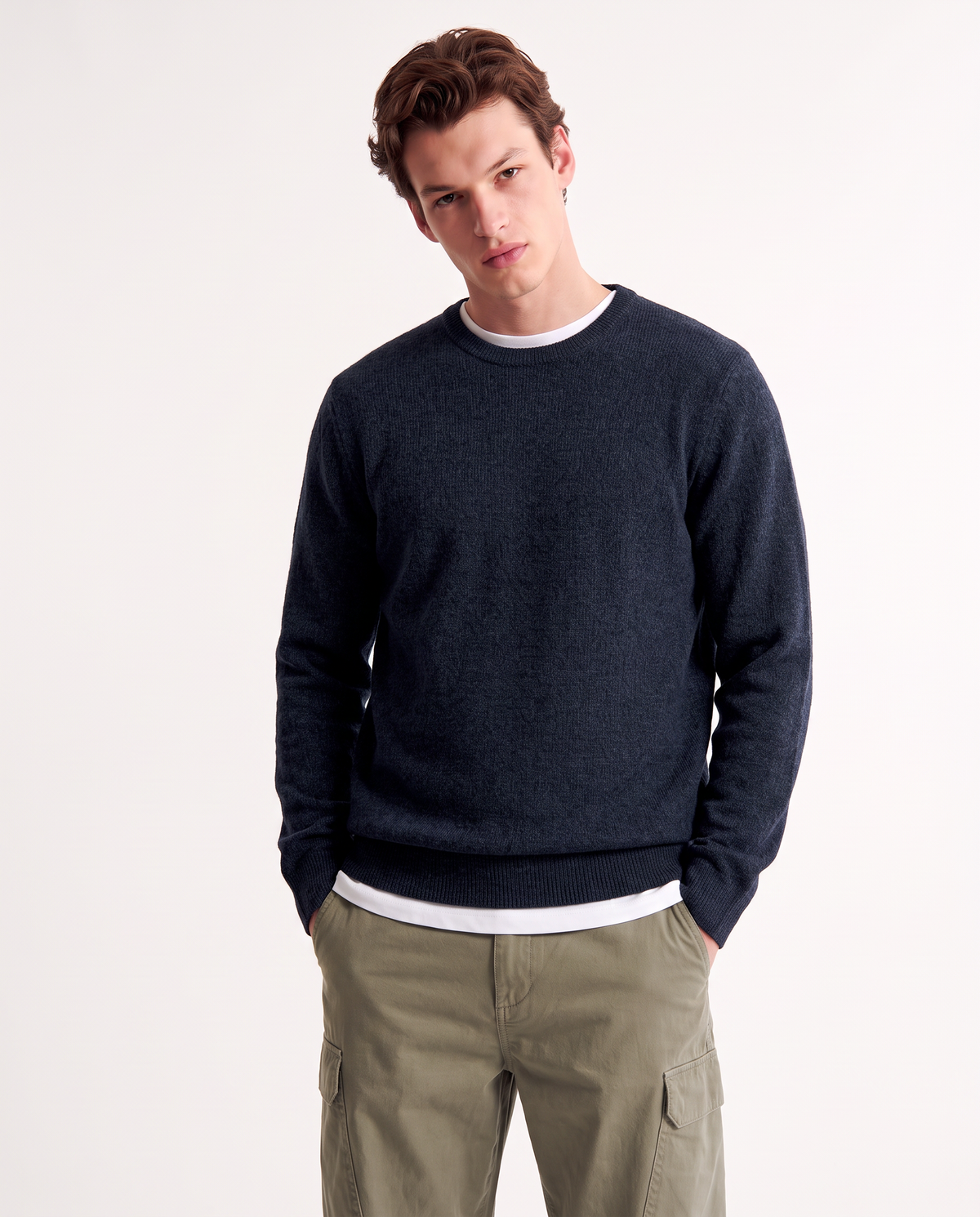 Ribbed velvet crew neck sweater - Blue
