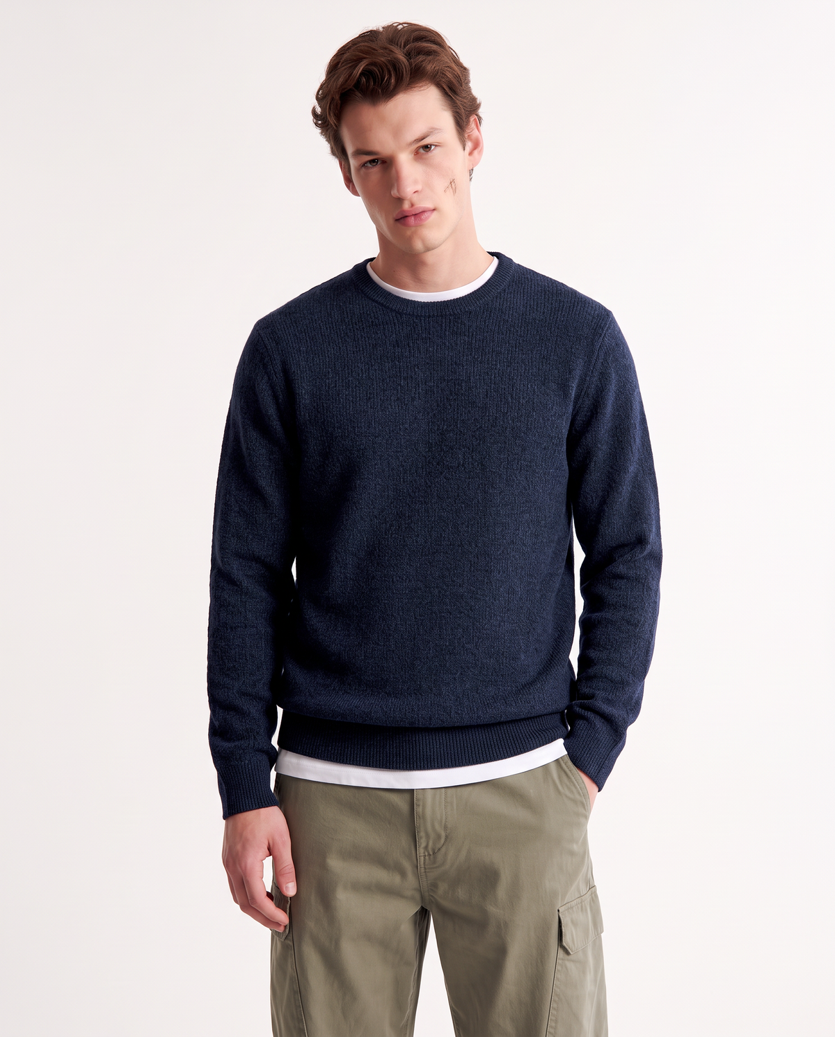 Ribbed velvet crew neck sweater - Blue