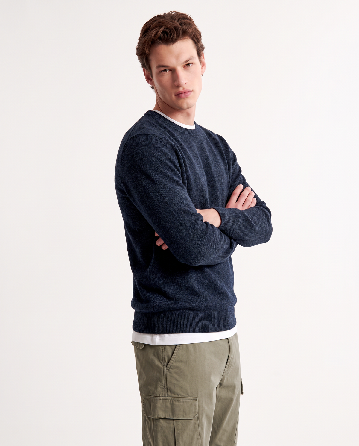 Ribbed velvet crew neck sweater - Blue