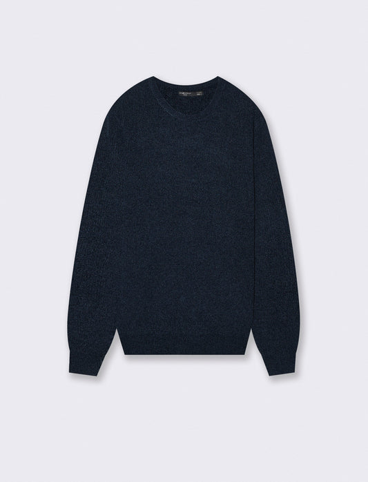 Maglia girocollo in ciniglia a coste - Blu
