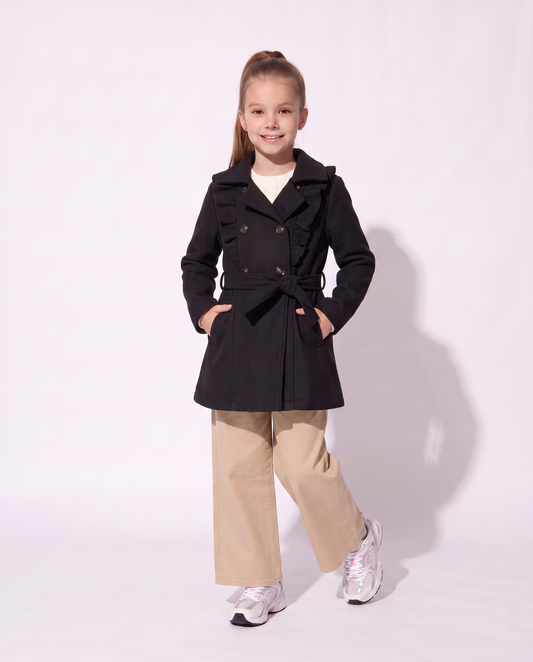 Cappotto da bambina in morbido panno - Nero
