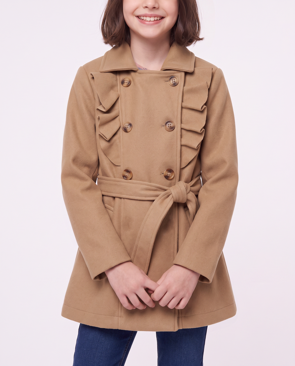 Girls' Coat in Soft Fabric - BROWN