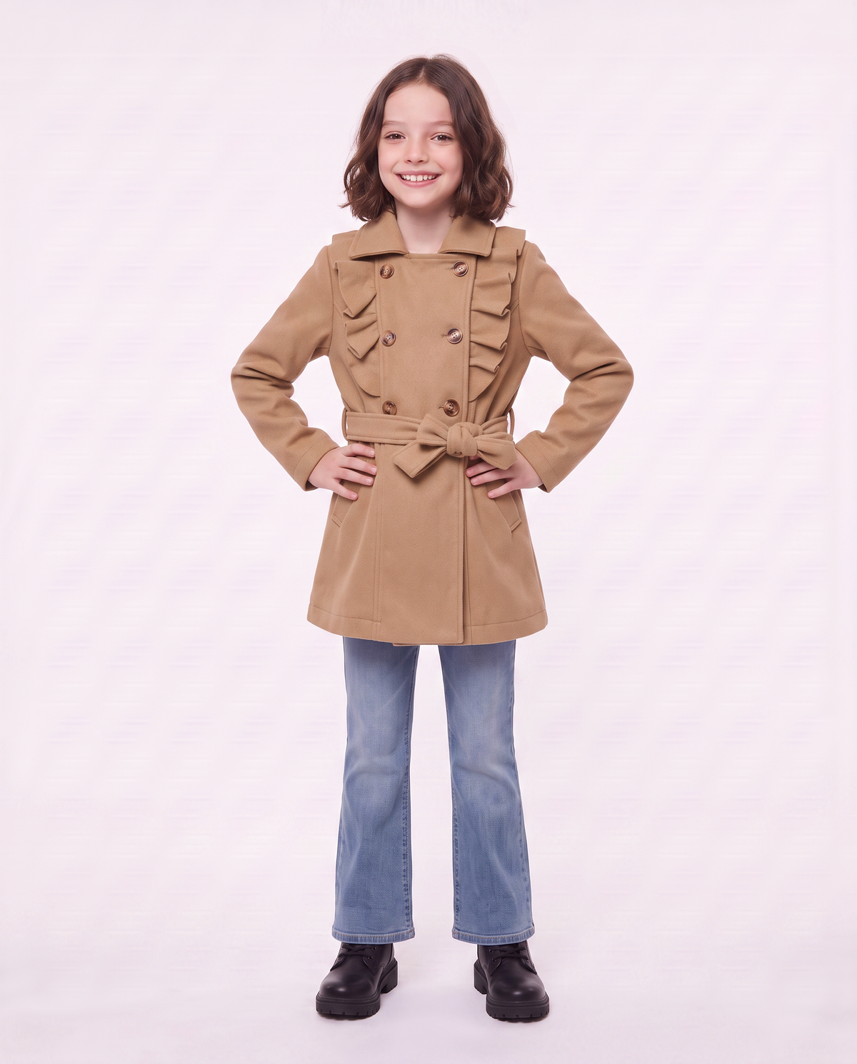 Girls' Coat in Soft Fabric - BROWN
