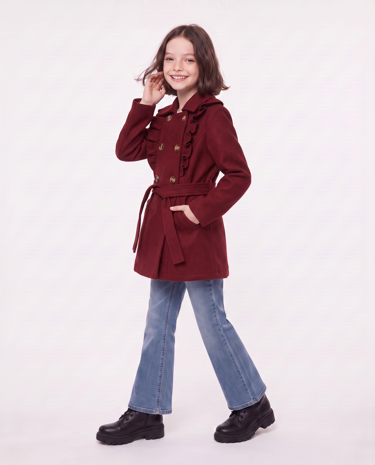 Girls' Coat in Soft Fabric - Red