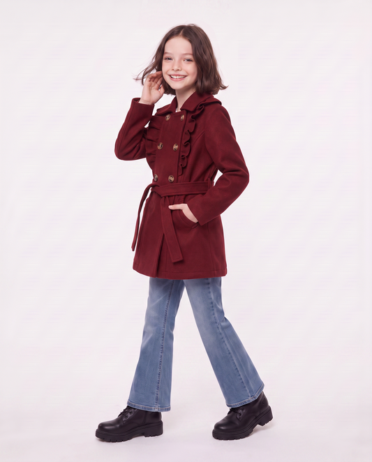 Cappotto da bambina in morbido panno - Bordeaux