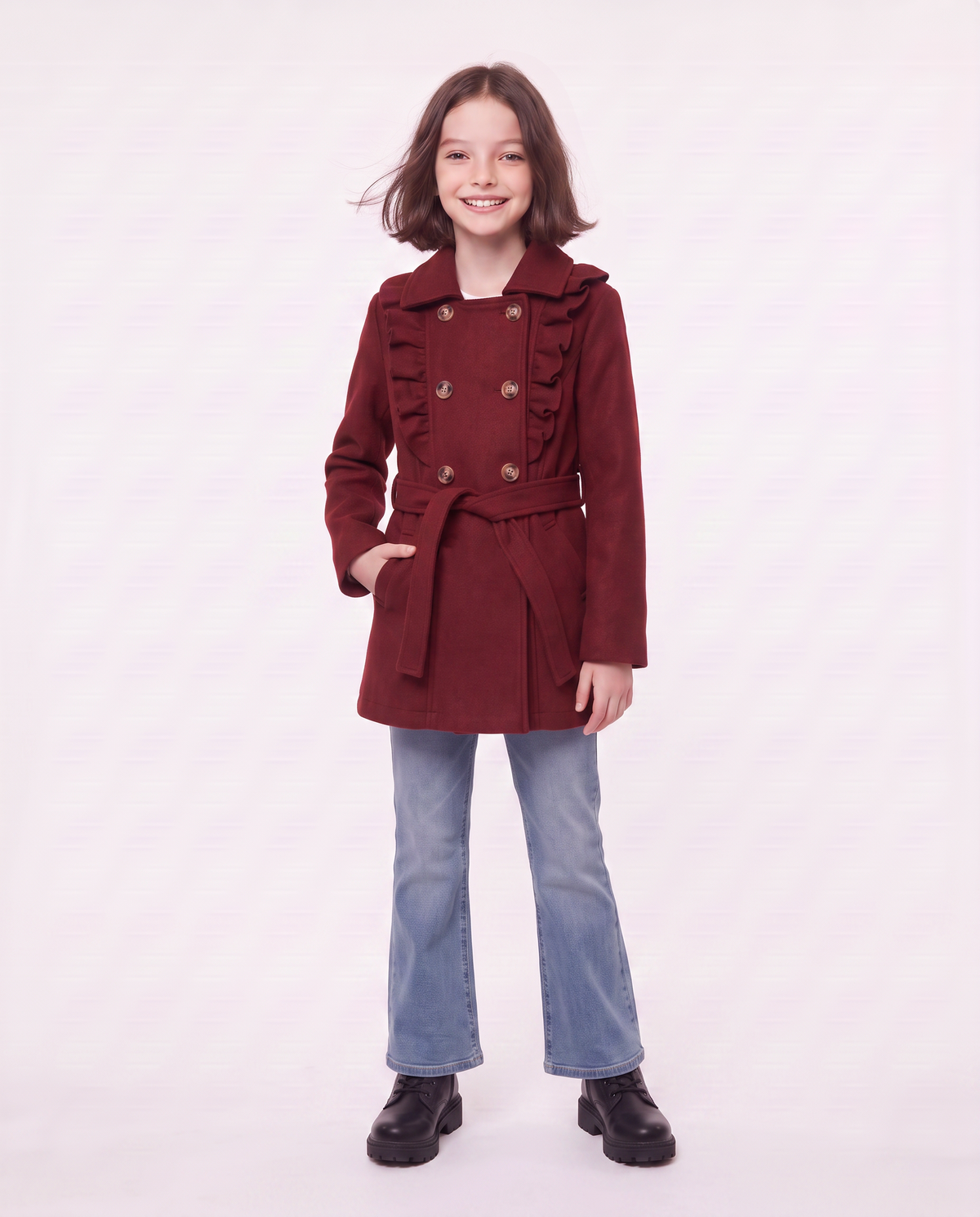 Girls' Coat in Soft Fabric - Red