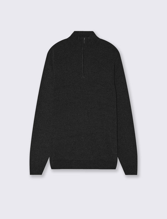 Maglia collo alto in ciniglia con cerniera - Nero