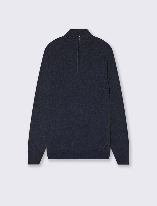 Maglia collo alto in ciniglia con cerniera - Blu
