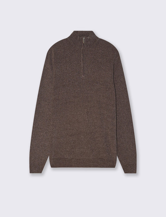 Maglia collo alto in ciniglia con cerniera - Grigio fango