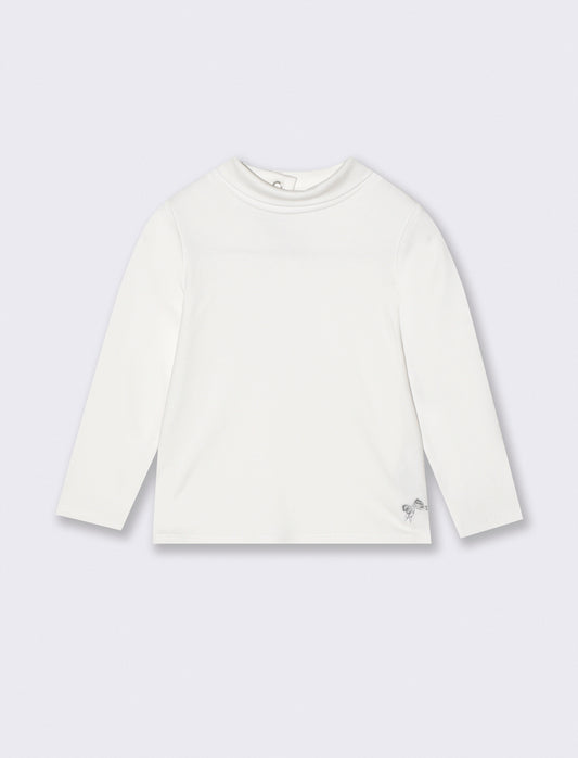 T-shirt basica collo alto manica lunga - Bianco latte