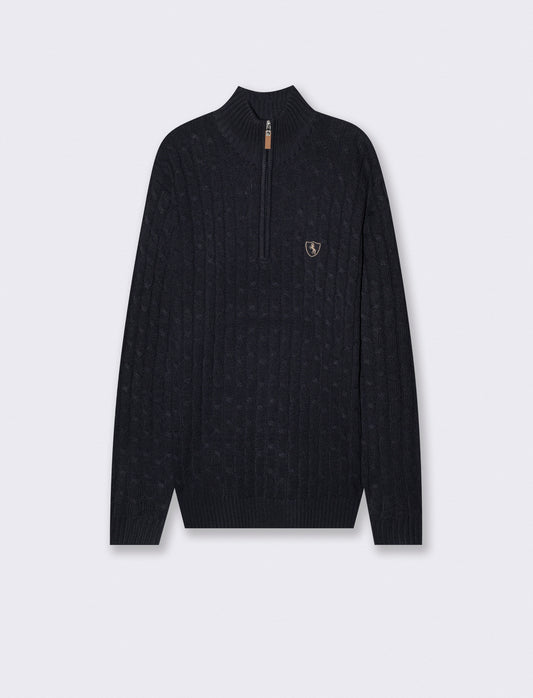 Maglia Cardigan Collo Alto in Ciniglia - Blu