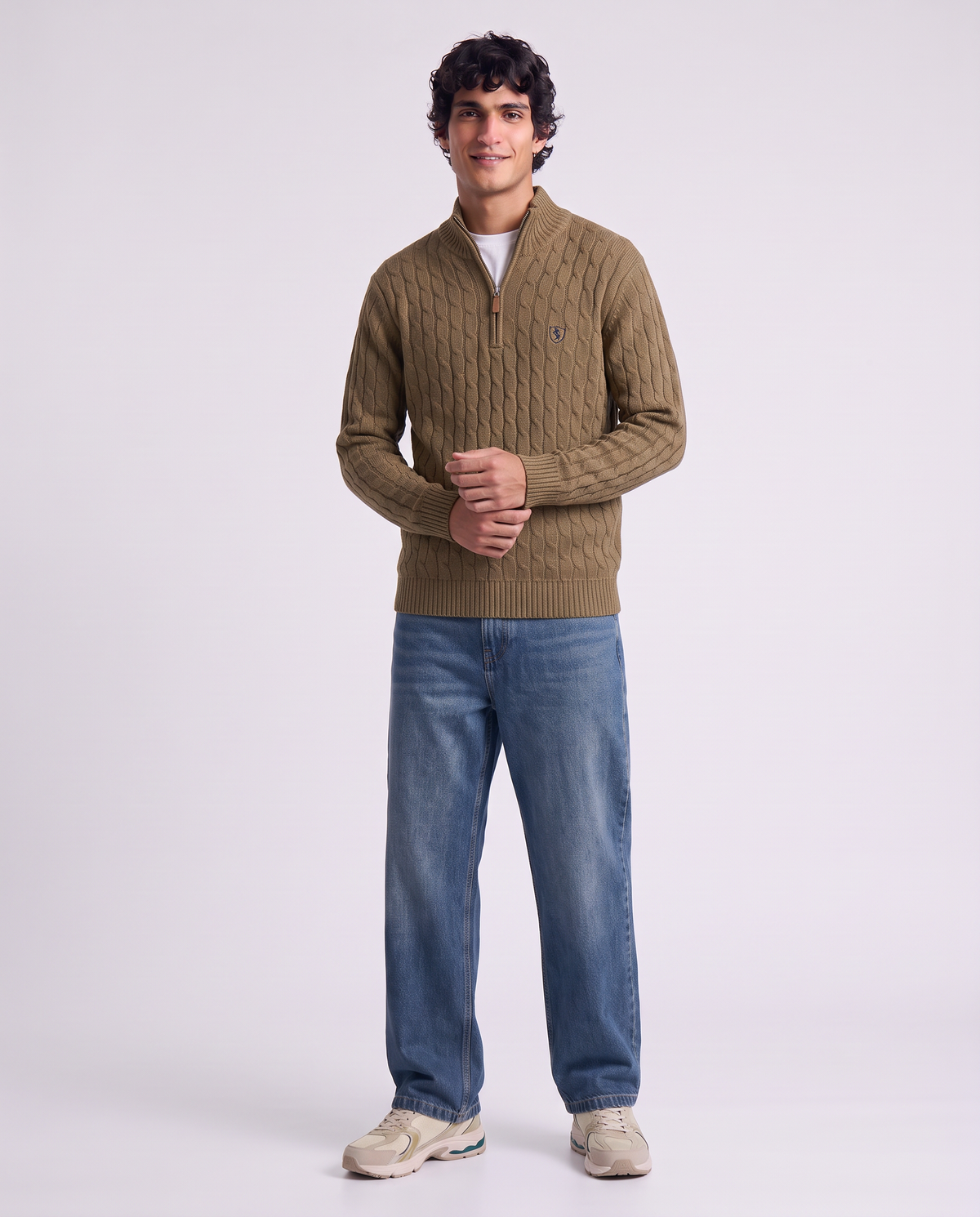 High Neck Cardigan Sweater in Chenille - Grey