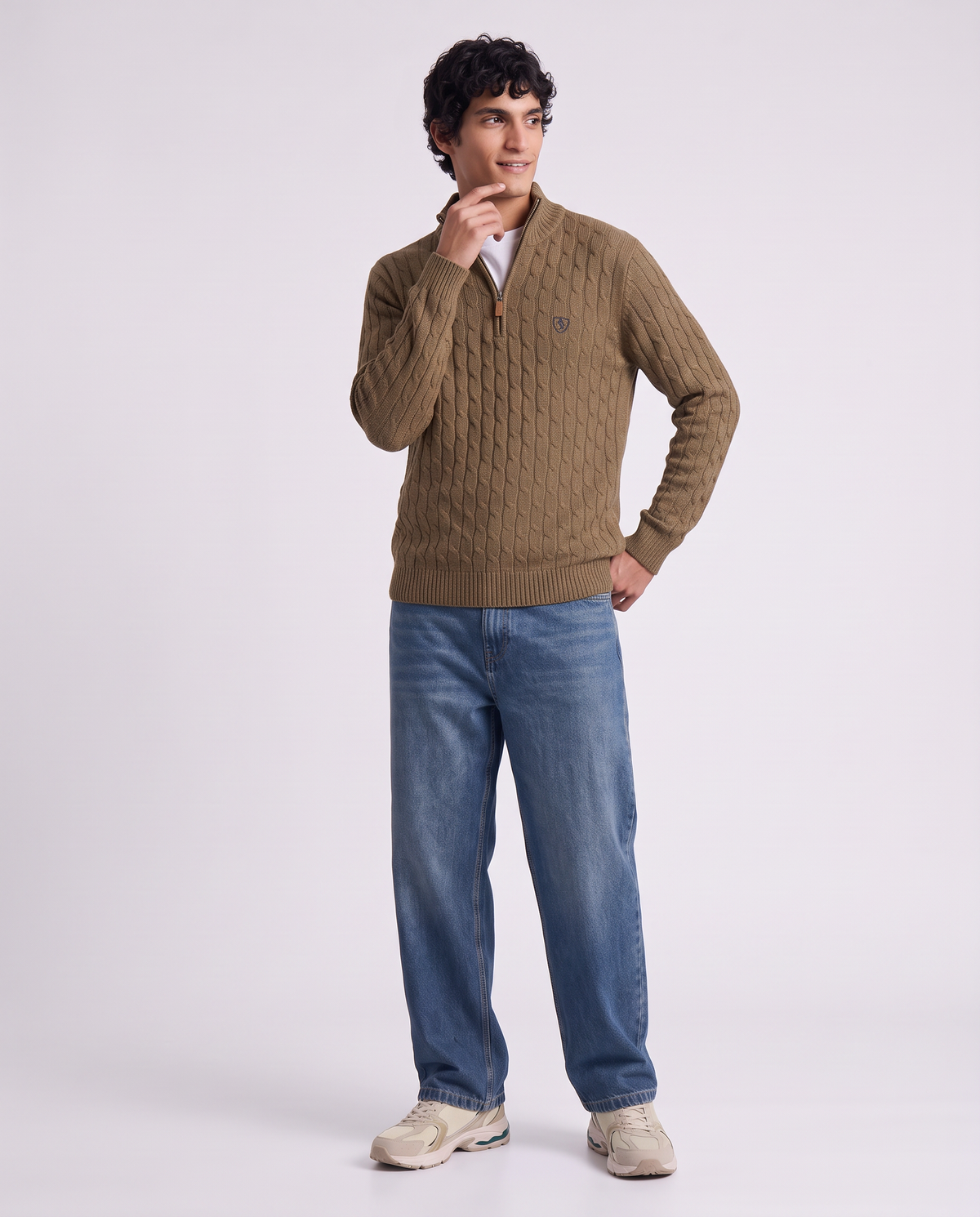 High Neck Cardigan Sweater in Chenille - Grey